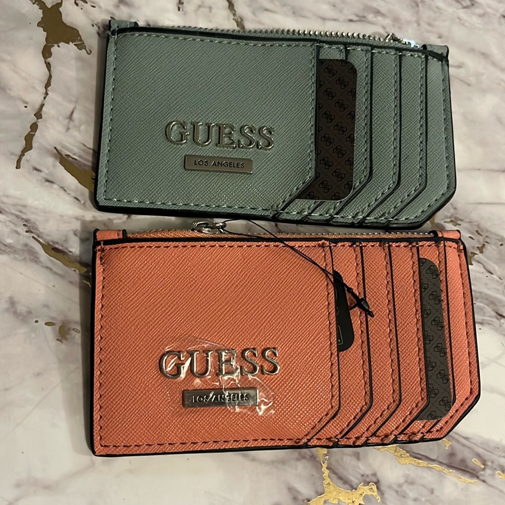 Set of Guess Mini ID wallets coral/teal
